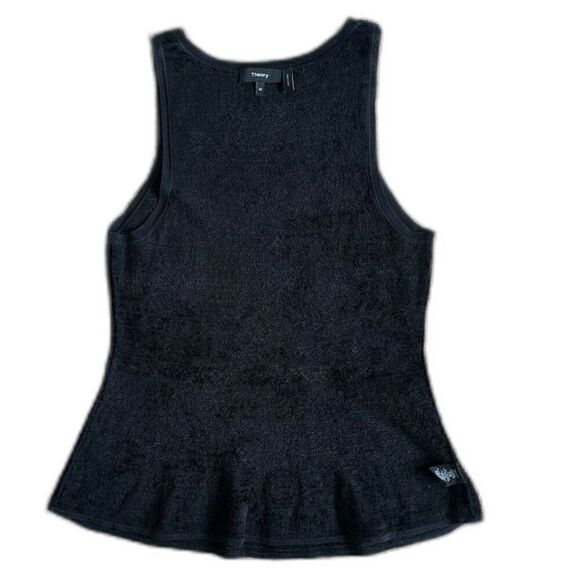 Theory Women's Cut Crew Neck Racer Back Peplum Texture Sleeveless Knit Top SZ M - Picture 7 of 10
